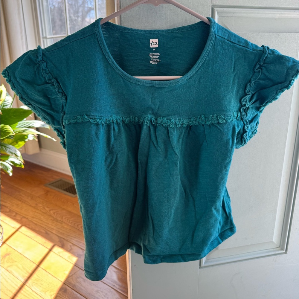 Tea Collection Teal Ruffle Sleeve Top